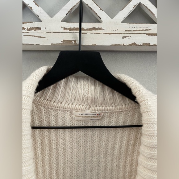 Anthropologie Deep-V Cardigan Sweater Wool Blend In Ivory Size L - Picture 6 of 12